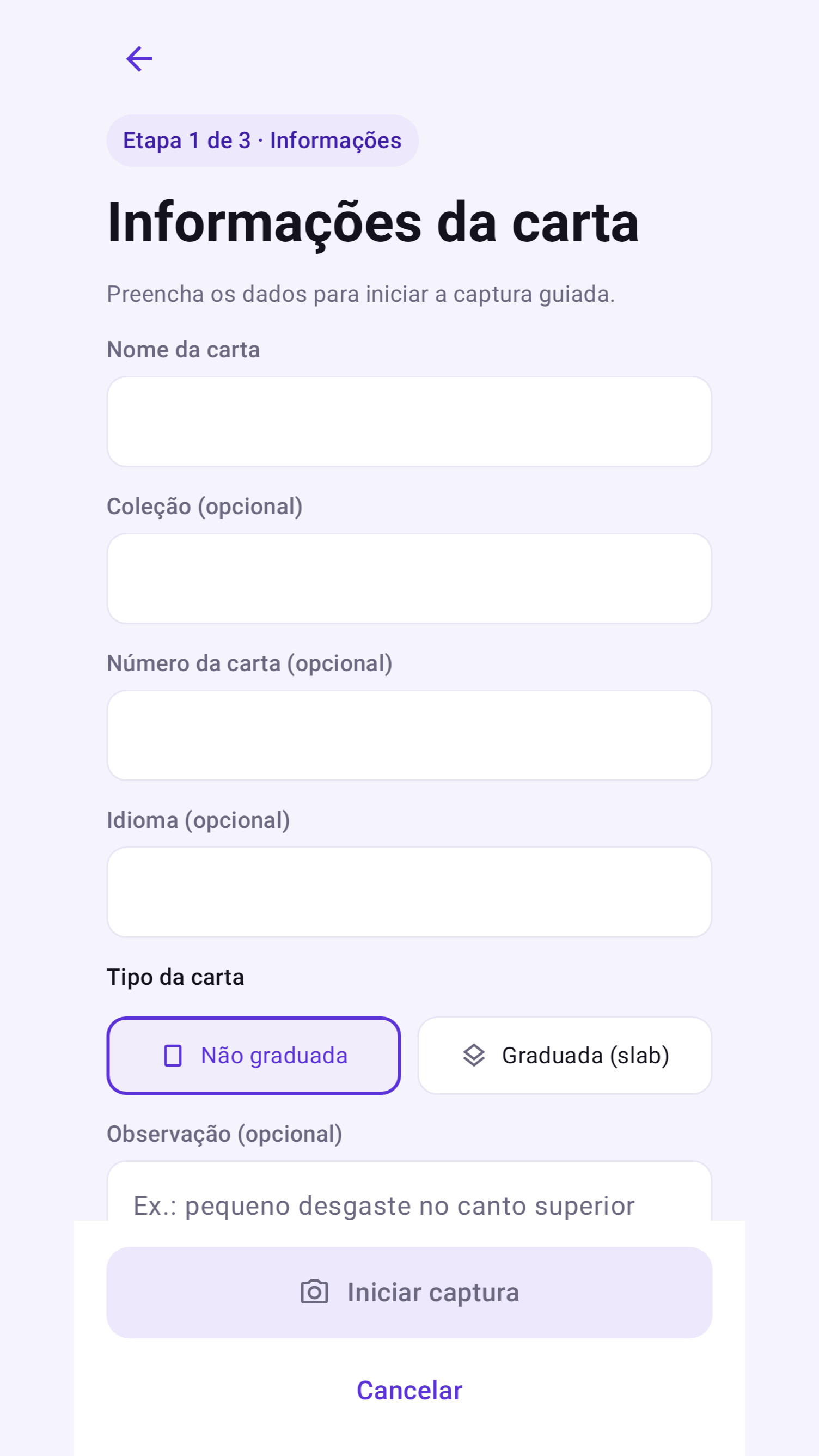 Formulário com os dados da carta